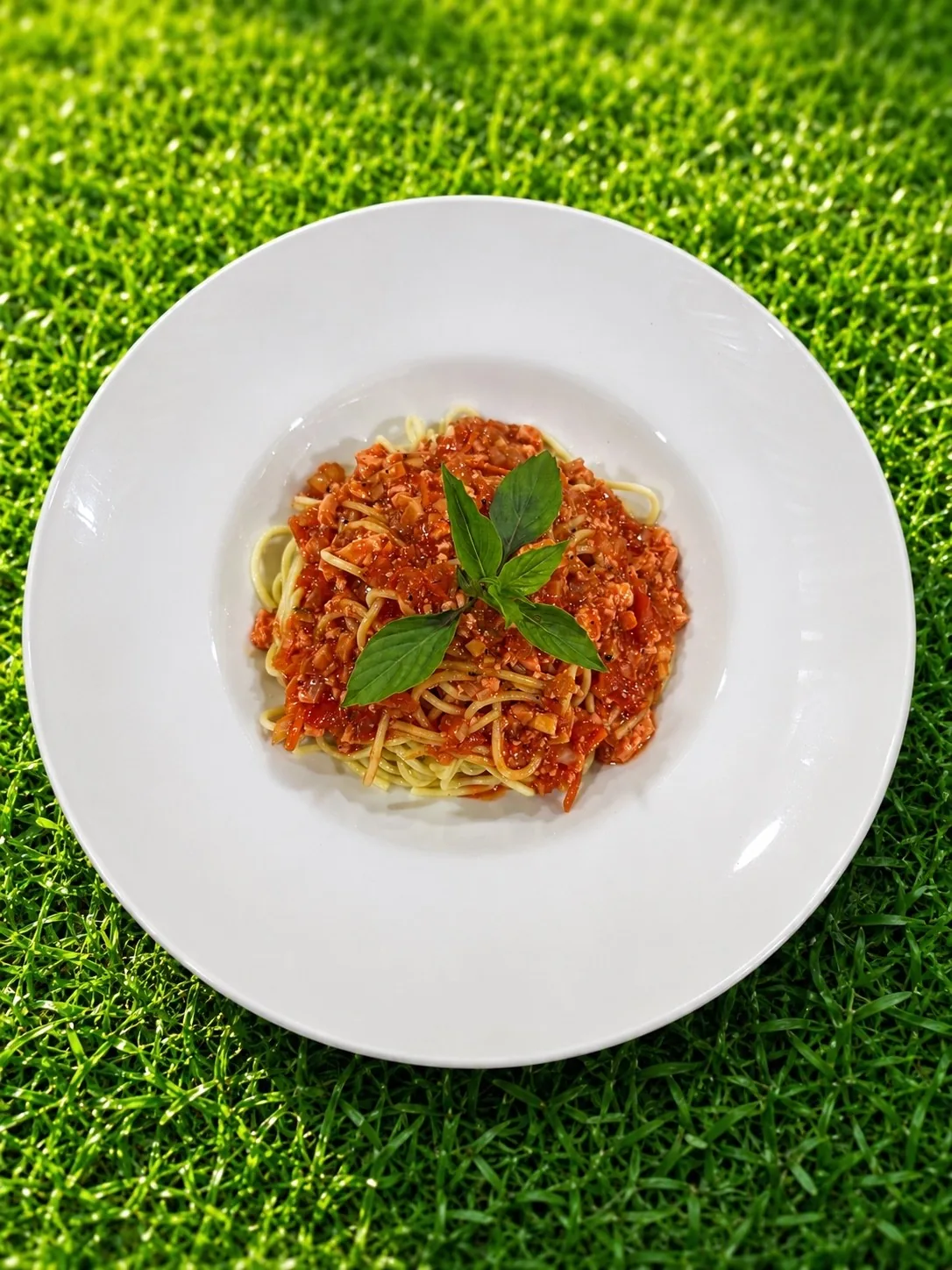 Vegan spaghetti with tofu bolognese