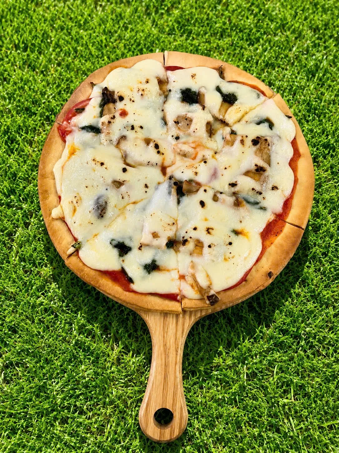 Spinach mushroom & garlic pizza